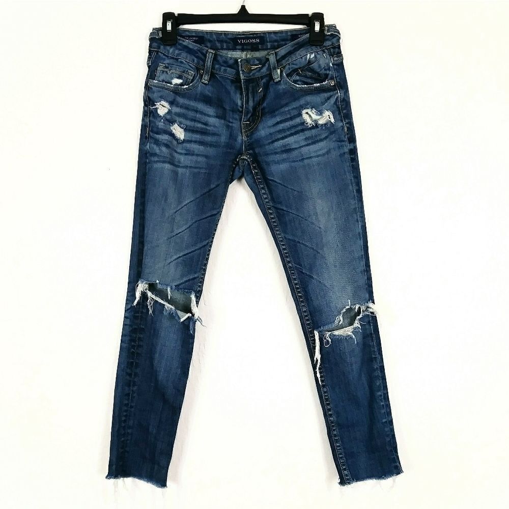 Vigoss Jager Medium Wash Ripped Distressed Low Rise Skinny Jeans